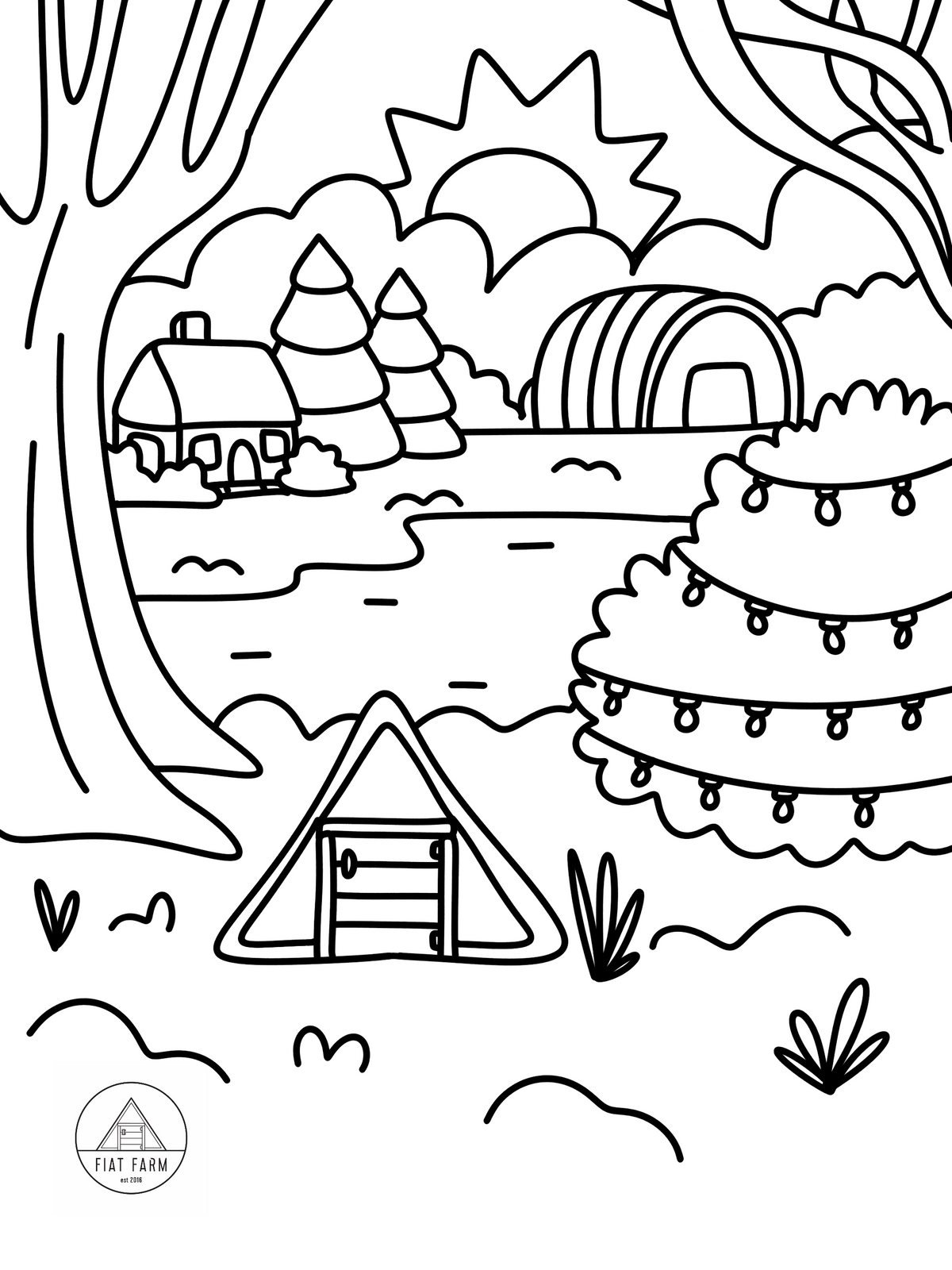 Christmas Colouring pages, Fiat Farm Landscape