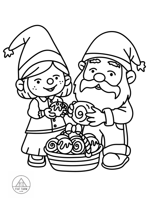 Christmas Colouring pages, gnomes and bakeries