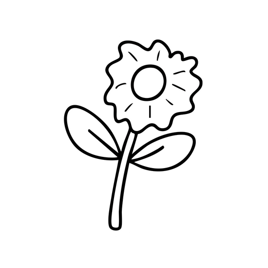 Simple black line drawing of a flower on a white background